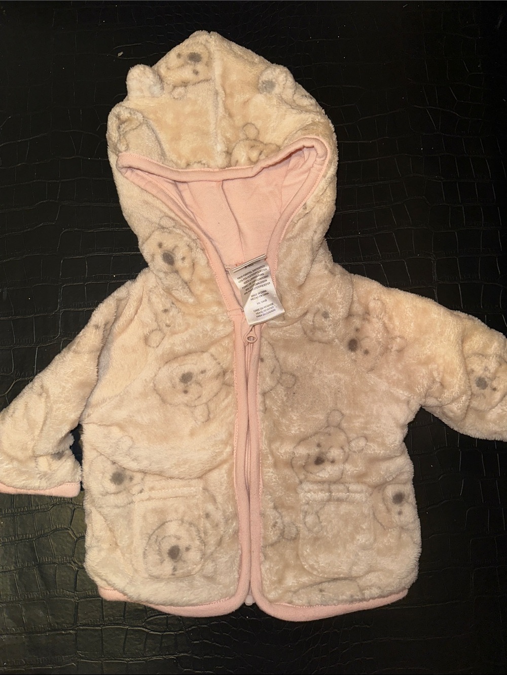 Disney Baby Pink Hooded Plush Jacket with Bear Print